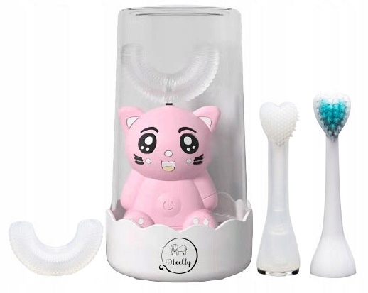 Detská sonická zubná kefka Heelly Pink Cat 4 tipy 360